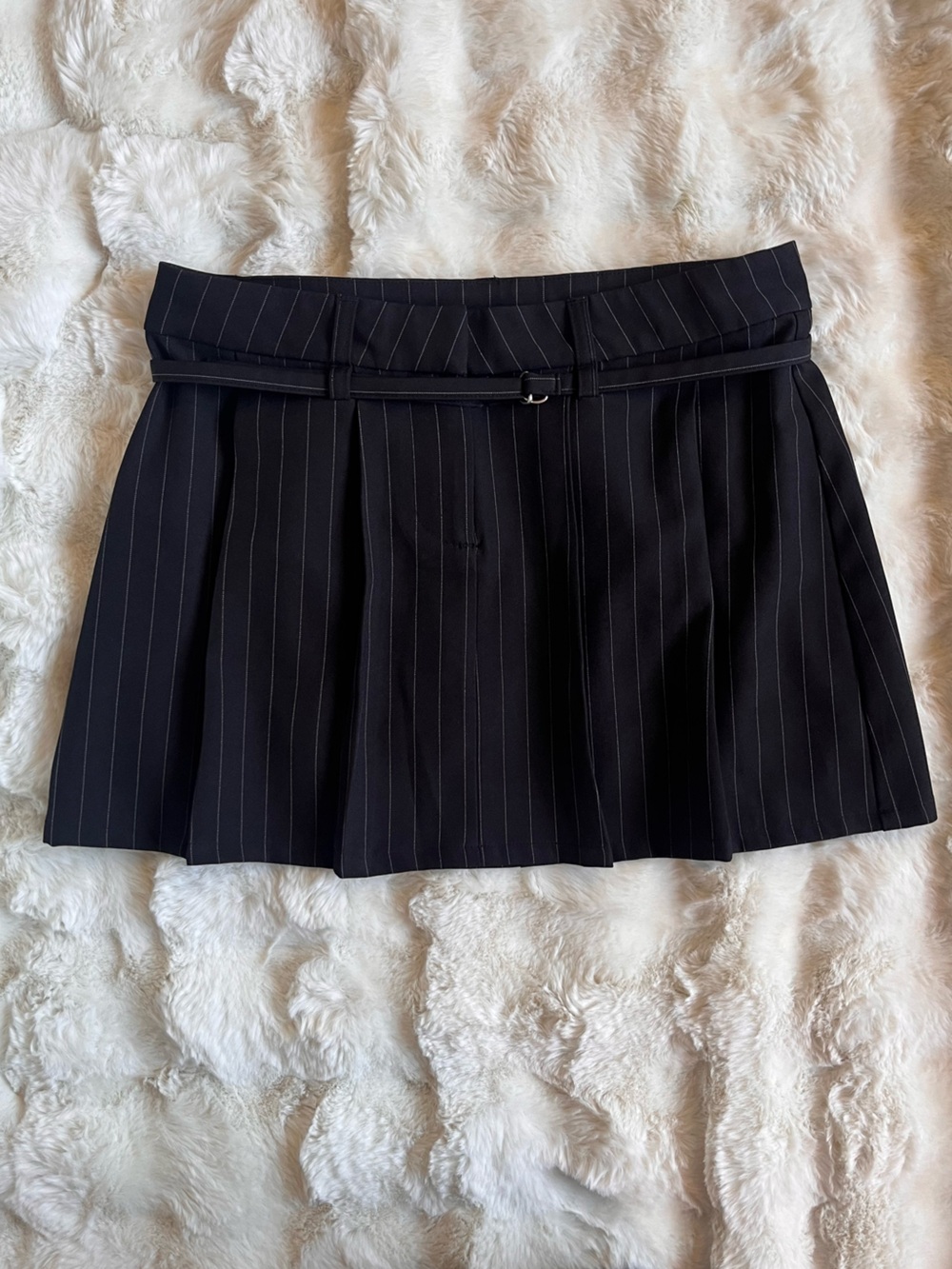 No Boundaries Black Pinstripe Belted Mini Skirt Tag XS Fits M 28” Office Siren